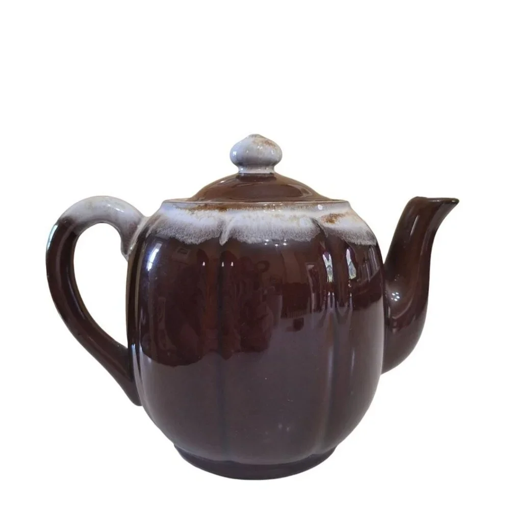 Drip Glaze Teapot Brown Vintage Pottary Japan‎ Lid No Chips 6 Inches Tall
